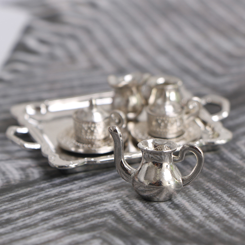 Coffee Tea And Sugar Set - -*10pcs 1/12 Dollhouse Miniature Silver Metal